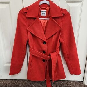 Old Navy Orange Wool Blend Pea Coat with belt